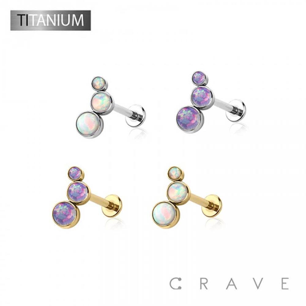 Opal Titanium Threadless (Push In) Round Labret-Gold/White - Picture 2 of 4